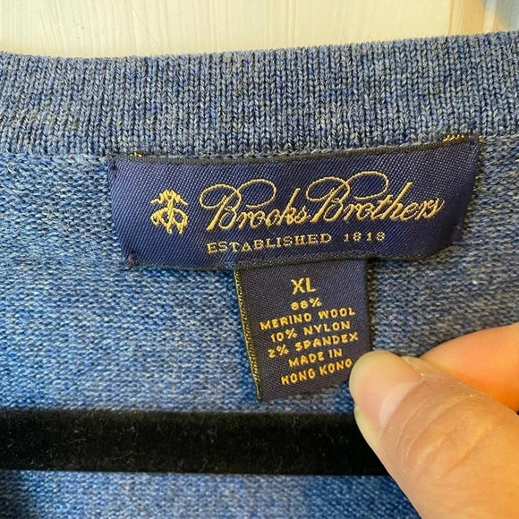 Brooks Brothers Merino Wool Nylon Pullover V Neck Blue Sweater Men XL Stretch - Picture 4 of 6